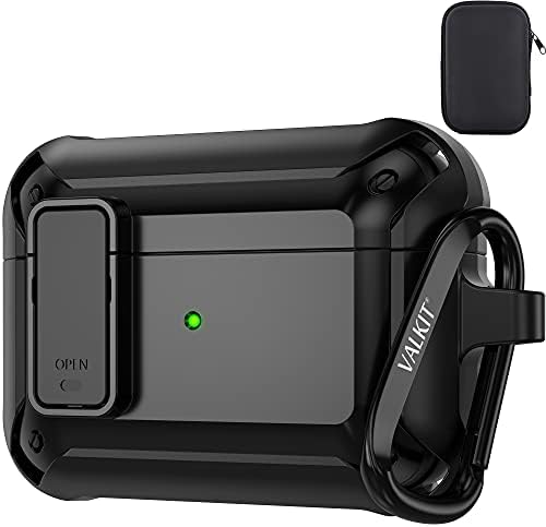 Valkit for Airpods Pro Case Cover for Men with Lock, Military Armor Series Full-Body AirPod Pro Case with Keychain Cool Air Pod Pro Shockproof Protective Case for AirPods Pro 2019, Black