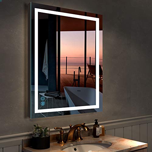 JORYOO 24x32 inch LED Bathroom Mirror with Lights, Led Vanity Mirror Defforger with Color Temperature Adjustable 3000k-6000k, Dimming Touch Sensor, IP54 Waterproof, CRI 95+(Vertical or Horizontal)