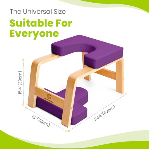 Image of Yoga Headstand Bench, Stand Yoga Chair for Balance Training, Core Strength Building, Upside Down Chair for Relaxation, Handstand Trainer Inversion Chair for Home Gym (Wood Purple)