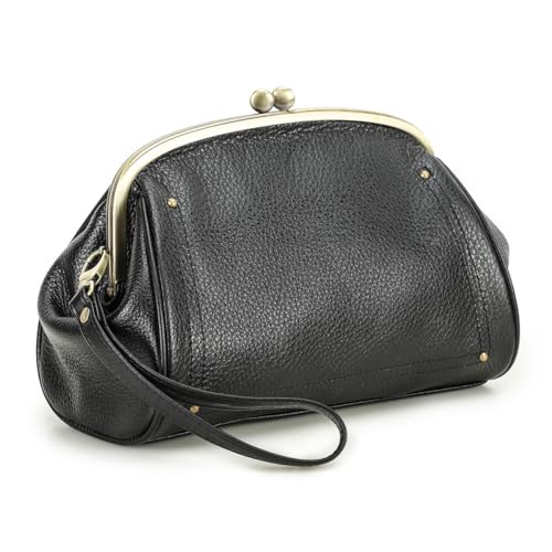 Pochette de soirée en cuir véritable avec fermoir rétro chic