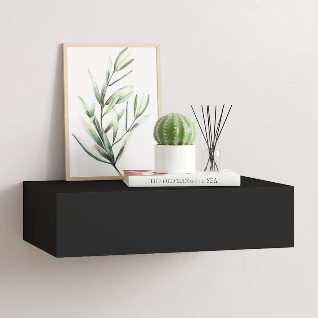 Étagère à tiroir murale suspendu noir de dimension 40x23,5 cm avec fixation