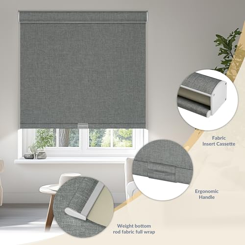 HOTSOON Blackout Roller Shades for Windows,Cordless,Pull Down Roller Shades,Thermal Insulated Linen Fabric UV Protection,Window Shades for Home,Door,Easy to Install,Blackout-Grey, 28" W x 72" H by HOTSOON - Used condition - Image 4