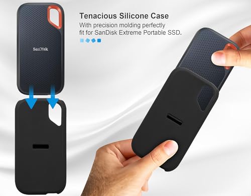 Image of Lacdo Protective Silicon Cover Case for San Disk Extreme Portable External SSD 500GB 1TB 2TB 4TB 8TB USB-C Solid State Drive Silicon Skin Sleeve Shockproof Travel Pouch Storage Bag, Black
