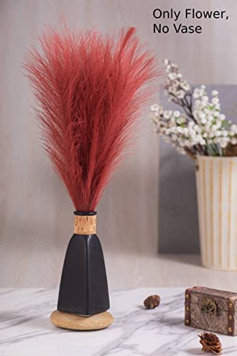 Image of SATYAM KRAFT 48 Pcs Faux Pampas Grass Small Artificial Flowers | Fake Flower for Vase Decoration, Home Decor, Office, Bedroom, Table, Balcony, Corner Styling and Craft Items Corner (Red)