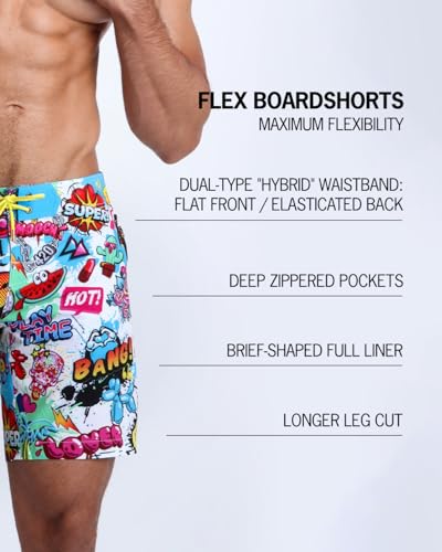 Bang Men's Swimwear - Flex Boardshorts - Ajdustable Fit Long Above-Knee Cut Stretch Quick Dry Surf4