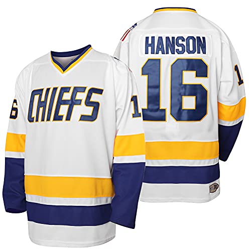 Maillot de hockey sur glace vintage homme Charlestown Chiefs Jeff Hanson 18 Blanc Taille 3XL
