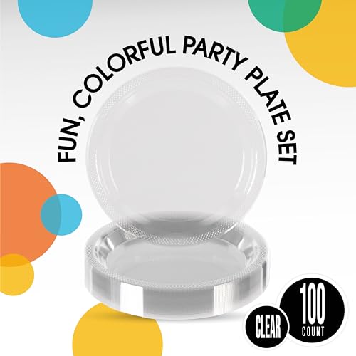 Exquisite Party Solids Clear Plastic Plates For Party 7\" Clear Disposable Plates Heavy Duty Supplies 100 Pcs Plastic Dinnerware Sets Heavy Duty 350 GSM Disposable Dinnerware Set - Thumbnail 2