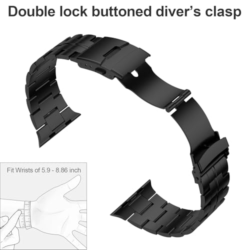 baozai Titanium Bands Compatible with Apple Watch Ultra 3 & Ultra 2 & Ultra 49mm, Luxury Genuine Titanium iWatch Strap with Double Button Clasp for Men, Black Titanium Band + Case by baozai - Used condition - Image 4