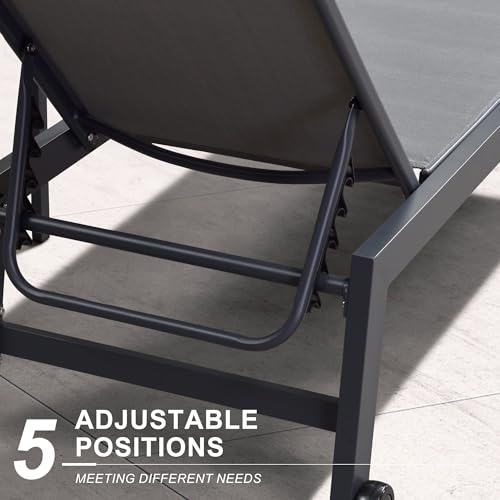 Image of PURPLE LEAF Patio Chaise Lounge Set 4 Pieces Aluminum Outdoor Lounge Chairs with Wheels, Textilene Sunbathing Recliner, Grey