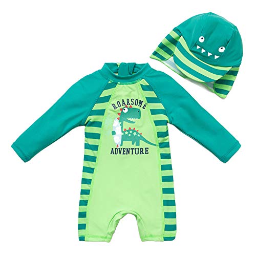 Image of upandfast Baby/Toddler Swimsuit UPF 50+ Sun Protection One Piece Zipper Bathing Suit with Sun Hat Infant Beach Swimwear