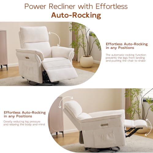 Image of Swivel Rocker Recliner with Auto Rocking,Power Recliner Nursery Chair with Massage and Heat,Glider Recliner Nursery Chair for Living Room,White