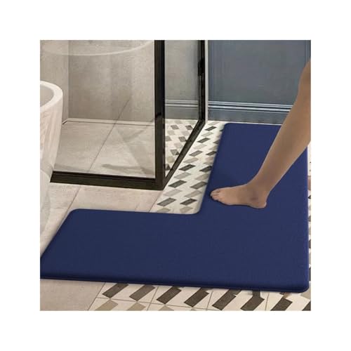 Tapis de bain en forme de L abricot 150x80 cm pour douche d'angle