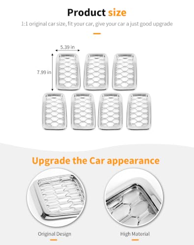 Image of Hoolcar Front Grill Rings Honeycomb Grille Mesh Inserts Cover Trim Kit for 2017-2020 Jeep Grand Cherokee Exterior Accessories, Chrome(7Pcs)