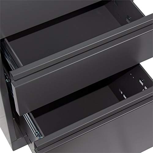 Pemberly Row 3 Drawer Mobile Pedestal Letter File Cabinet With Key Lock In Black #TOP5