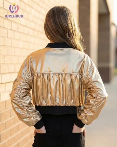 Image of WELAKEN Lightweight Multiple Pockets Zip Up Bomber Jacket for Girls Toddler & Kids II Little Girl's Casual Flight Crop Jacket