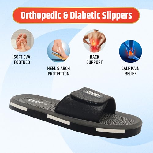 Image of ASIAN Men's AFG-707 EVA Ortho Slippers | Orthocushion Pain Relief Slides with Soft Strap | Lightweight Slides for Daily Use