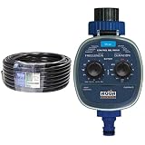 Aqua Control 62550 - Rollo de 50 metros de tuberia de polietileno para riego + Programador de Riego para Jardín, Para todo tipo de Grifos, Apertura a 0...