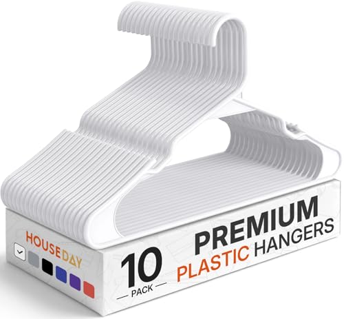 HOUSE DAY Plastic Hangers 10-Pack Space-Saving Closet Organizers