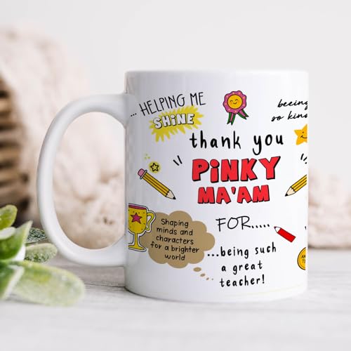 Image of DAYS Thank You Teacher Personalized Mug - Custom Teacher's Name Best Teacher Gift, Teacher on Birthday Helping Me to Grow Ceramic Mug 11oz (Thank You Teacher)