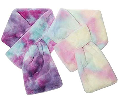 Women Girls Winter Rainbow Scarf Gradient Cross Tie Collar Fluffy Fur Plush Shawl Wrap Neck Warmer3