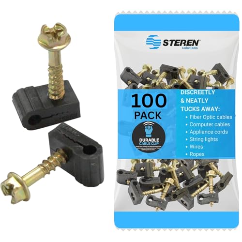 STEREN Coaxial Cable Clips - Cable Holder - Siding Clips for Hanging - Cord Holder for Desk - Cable Clamps - Cord Clip - Wire Organizer Clips - Tv Mount Screws (Black, 100 Count - Mini Screw)