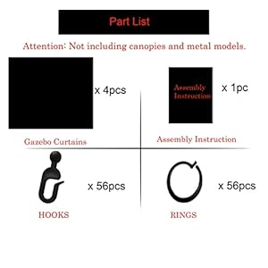 Gazebo Universal Replacement Privacy Curtain 4 Panels sidewall with Zipper ONLY Curtain 12 x 12 Black