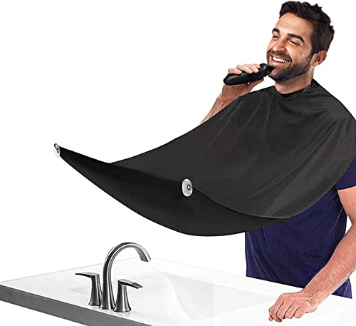 Beard Bib Apron for Men,Beard Catcher for Shaving & Trimming, Adjustable Neck Straps Beard Cape Grooming Cloth with 2 Suction Cups,Black