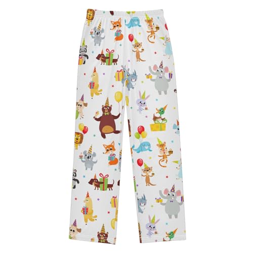 Happy Birthday Elephant Zebra Boys Long Pants Soft Trousers Elastic Waist Kids Lounge Bottoms with Pockets S-XL