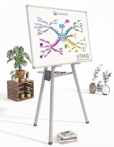 Image of Grandink 5FT Heavy-Duty Folding Metal Whiteboard Display Stand | Adjustable Display Stand for Blackboard, Notice Board, Presentation | Holds up to 3 x 4 Feet Boards | Grey