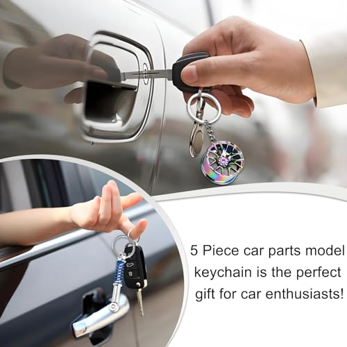 Image of KVAEY 5 PCS Car Parts Model Key Chains, Metal Turbo Keychain Set, Trendy Shock-Absorbent Car Parts Key Chain for Men Women (Red+Silver)