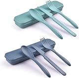 Zoyiancy 2 Sets Reusable Utensil Set with Case, Green, Blue Travel Utensils