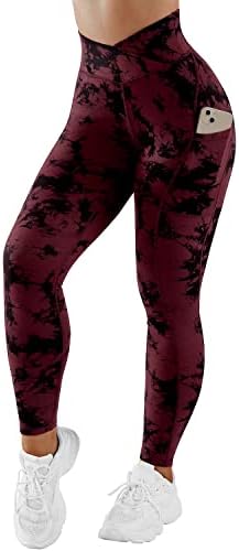 RUUHEE Women V Cross Waist Reflective High Waisted Crossover Leggings with Pockets Yoga Pants