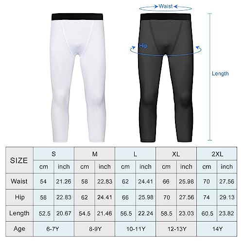 Hotfiary 2 Pack Youth Boys Compression Base Layer, Kids 3/4 Length Basketball Football Leggings Tights Trousers, Athletic Sports Running Tights Bottoms for 6-14 Years, Quick Dry & Breathable - Image 8