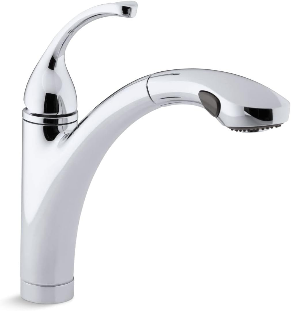 KOHLER K-10433-CP Forte Single Control Pull Down Kitchen Sink Faucet, Single Lever Handle, 1-Hole or 3-Hole Installation in Polished Chrome