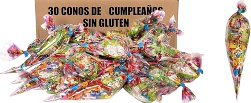 30 Bolsas Chuches Cumpleaños Gominolas Infantiles Chucherias Surtidas Sin Gluten Detalles Fiesta Niños Regalo Piñata Escolar Conos Coloridos Sorpresa Animada Alegria Dulces Originales Eventos