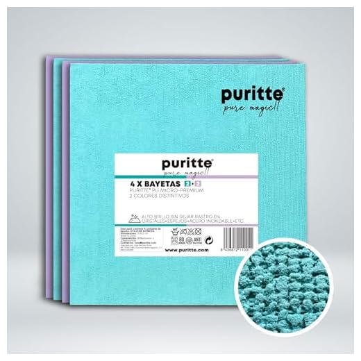 Puritte Pack de 4 Bayetas PU Micro Premium Paños de 2 Colores (2 Turquesa + 2 Lila) Suaves Especial Griferia, baños, sánicos, Muebles, encimera, Acero Inoxidable