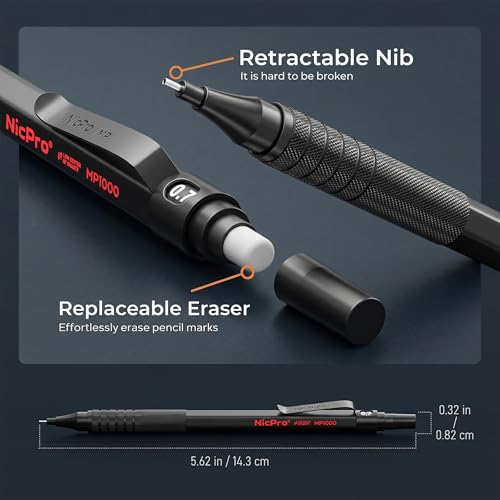 Image of Nicpro Mechanical Pencils 0.7mm in Case, 3 Pack Metal Mechanical Pencils Set with 8 Tube HB Lead Refills, 3 Erasers, 9 Eraser Refills, Art Sketching Pencil for Writing Drawing Drafting Engineering