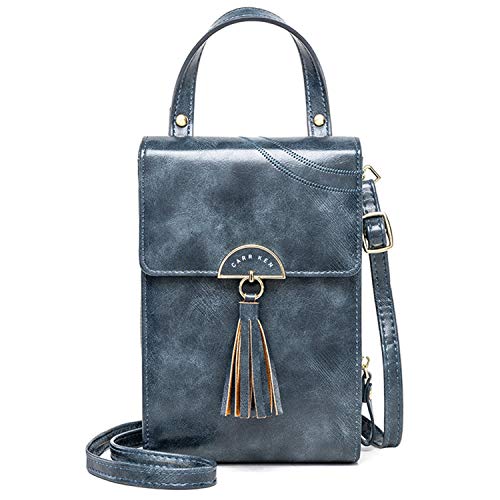 Handy Umhängetasche Damen Geldbörse - PU Leder Frauen Brieftasche Retro Schultertasche Klein handtasche reisepass Handytasche mit Kartenfächer Verstellbar Abnehmbar Schultergurt für Handy unter 7 Zoll