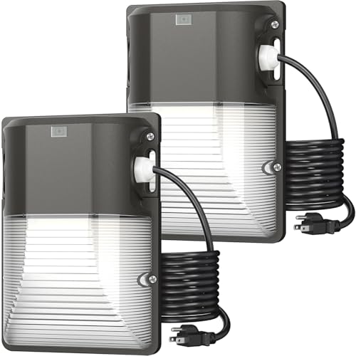 CINOTON 30W LED Wall Pack Light, 6Ft US-Plug, Dusk to Dawn Sensor, 2 Pack