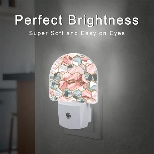 Image of Red Gray Hexagon Marble Night Light Plug into Wall, Abstract Gold Liquid Marble Dusk to Dawn Night Light Plug in,0.5w Energy Saving Sleep Friendly NightLight for Kids Boys Girls Home Decor