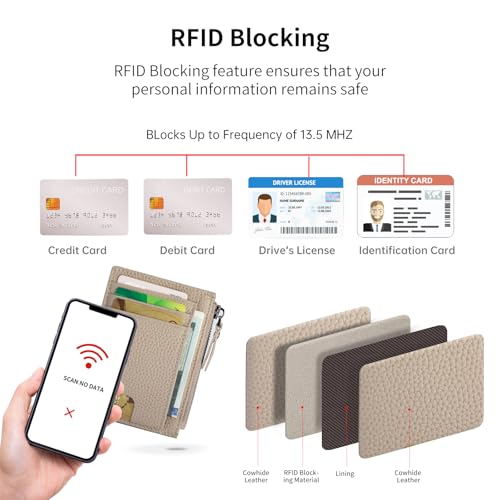 Image of Slim Wallet for Women Small Leather RFID Blocking Credit Card Holder Minimalist Front Pocket Wallet with Coin Purses & Pouches,khaki