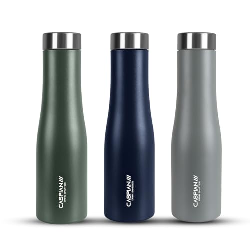 Image of CASPIAN / / / Aqua ISI Certified Stainless Steel Water Bottle 1ltr.(Multicolor, 1 Litre, Set of 3)|Leak Proof Thunder for Fridge Home Office Travel School Kids Boys Girls Adults Sports Gym Yoga|BPA Free