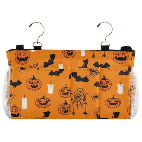 Burbuja Bat Candle Pumpkin Bedside Caddy Hanging Storage Organizer with 2 Straps and Hooks for Home College Dorm Bunk Bed Hospital Bed Crib