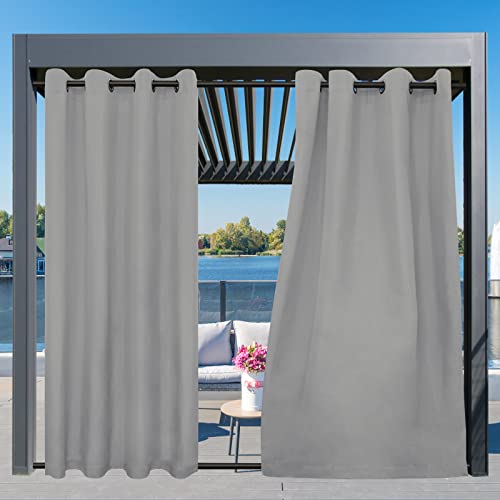 Image of Easy-Going Outdoor Curtains for Patio 1 Panel, 54x96 inch, Light Grey | Waterproof, Windproof, Weatherproof Privacy Outdoor Curtains for Cabanas Porches and Pergolas, Grommet Top and Tab Bottom
