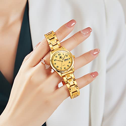Olevs Women Watches Business Dress Female Ladies For Small Wrist Watch Gold Stainless Steel Band Analog Quartz Day Date Waterproof Lady Watches #TOP7