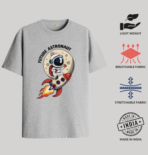 Image of ADRO T Shirts for Boys & Girls | Astronaut Printed T-Shirt | Ages 3-14 | 100% Cotton Round Neck Tshirt for Boys