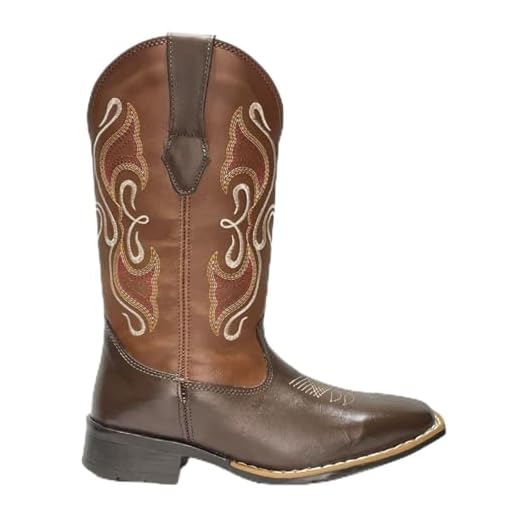 Bota Texana Feminina Adulto em Couro Bico Quadrado cano longo Bordado Kapell (40, Café)