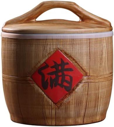 Ceramic Rice Container & Grain Dispenser - Decorative Food Storage Jar for Kitchen & Pantry Organization - Ideal for Rice, Soybeans, Corn, Flour, Oatmeal