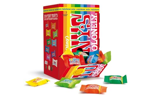 TONYS CHOCOLONELY Tiny Tonys Mix Geschenkbox - 100 Minis in 10 Sorten mit Vollmilch Zartbitter & weißer Schokolade mit Mandel Karamell uvm. Ohne Palmöl fairtrade & hergestellt in Belgien