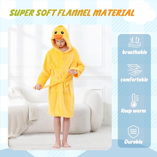 Image of MICHLEY Unisex Boys Girls Hooded Bathrobe Soft Fuzzy Toddler Cartoon Robe Animal Plush Sleepwear for Kids 3-13 Years